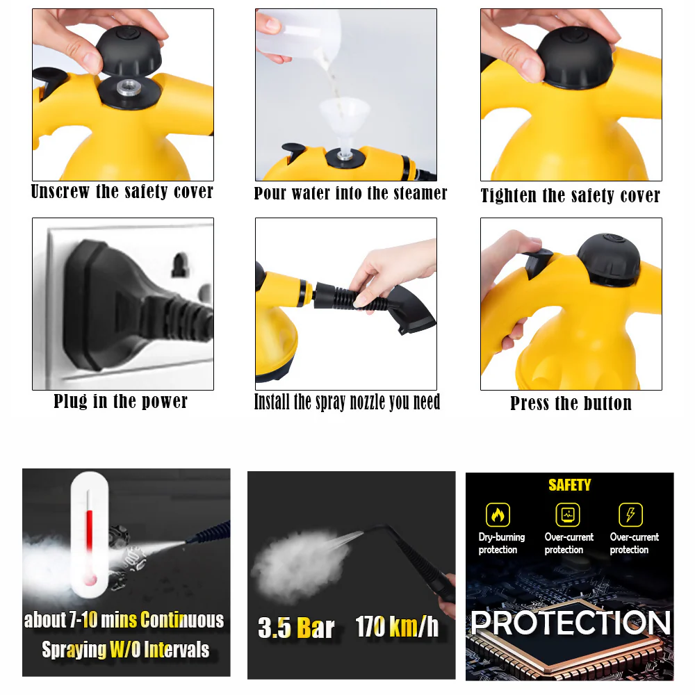 LIMPIADOR VAPOR PRÁCTICO MULTIFUNCIONAL HOGAR LIMPIEZA PISOS AMARILLO 110V - Image 3