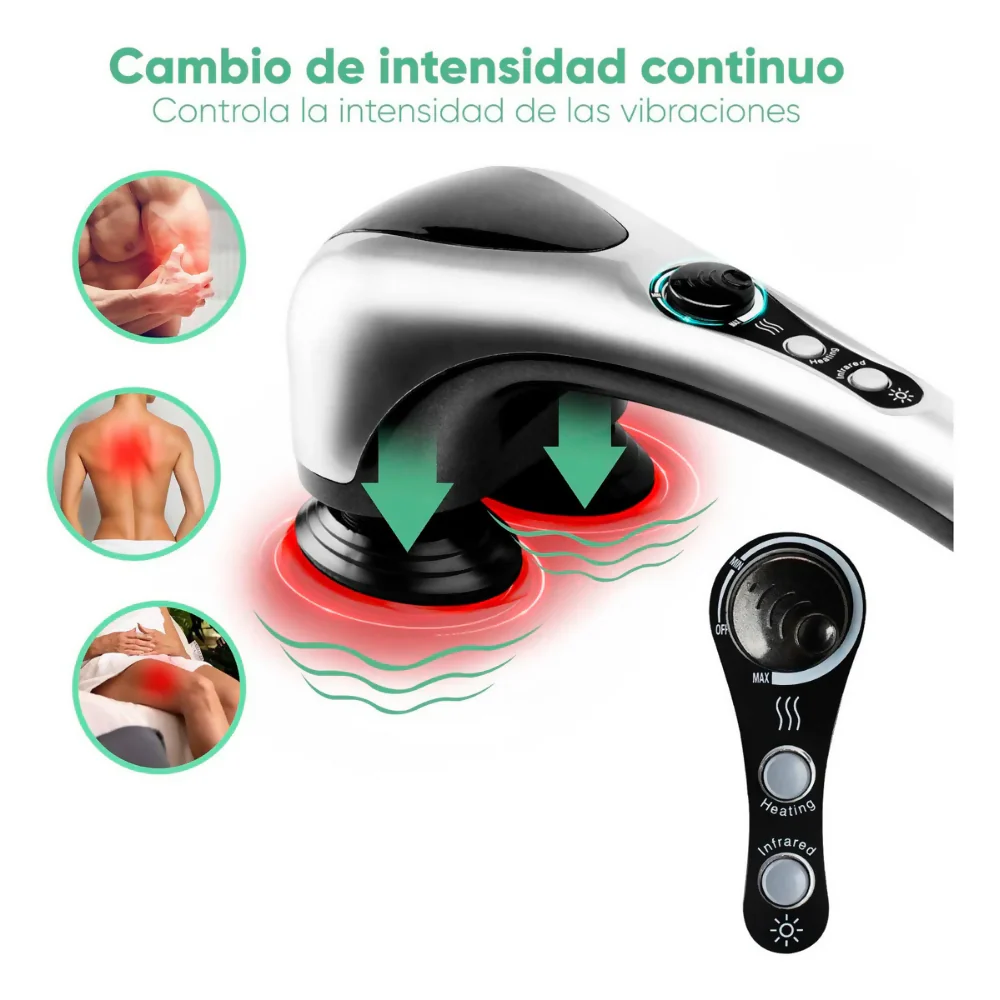 MASAJEADOR CORPORAL TÉRMICO DE DOBLE CABEZA CON INFRARROJO, ALIVIA DOLORES MUSCULARES Y TENSIÓN, IDEAL PARA ESPALDA, PIERNAS Y CUELLO, USO EN CASA. - Image 3