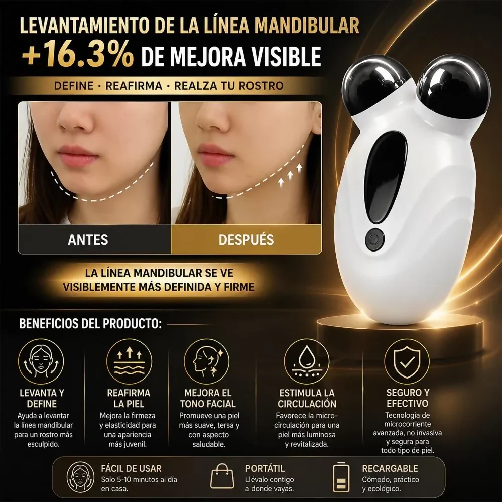 MASAJEADOR FACIAL CON TECNOLOGÍA EMS ANTIARRUGAS Y COLÁGENO - Image 3