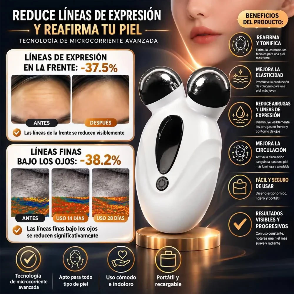 MASAJEADOR FACIAL CON TECNOLOGÍA EMS ANTIARRUGAS Y COLÁGENO - Image 4
