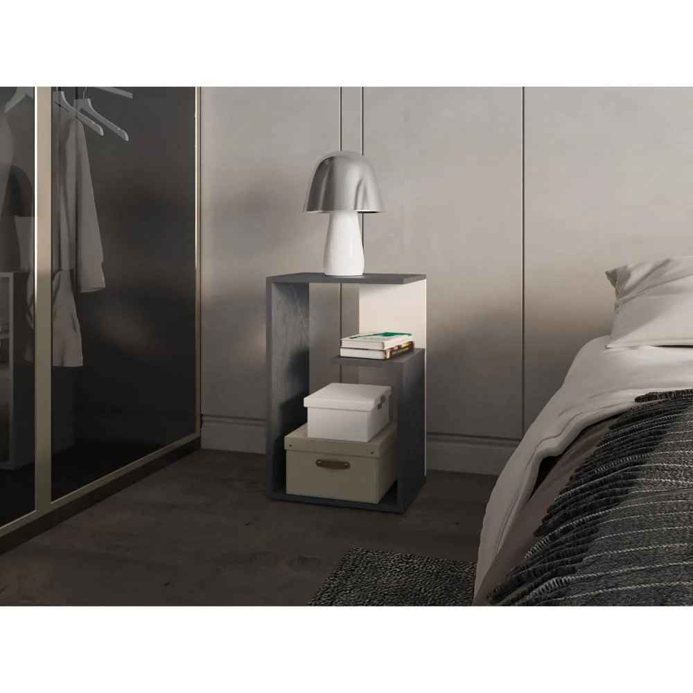 MESA AUXILIAR EVERT, PIEDRA Y BLANCO DUQUEZA, CON DISEÑO MODERNO Y ESPACIO PARA UBICAR OBJETOS ZF - Image 4