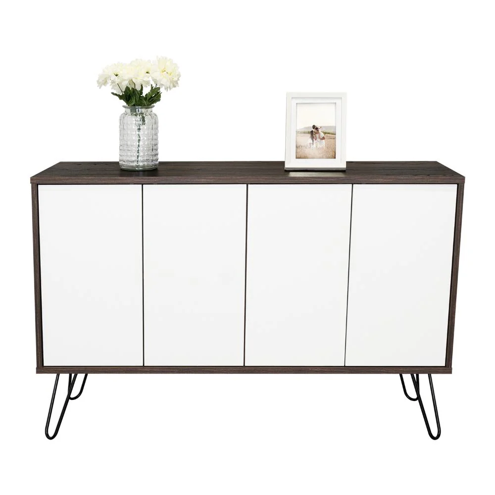 MESA AUXILIAR LARA, CAOBA Y BLANCO, CON VARIOS ENTREPAÑOS Y PATAS METÁLICAS - Image 3