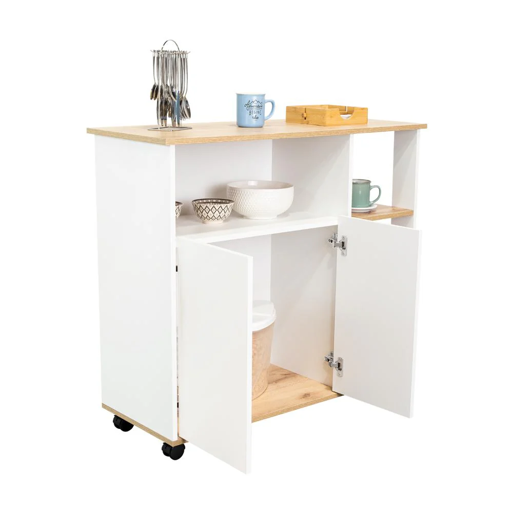 MESA AUXILIAR PONTE, BLANCO PERLA Y CAFÉ CLARO, CON AMPLIA SUPERFICIE EN LA MESA - Image 2
