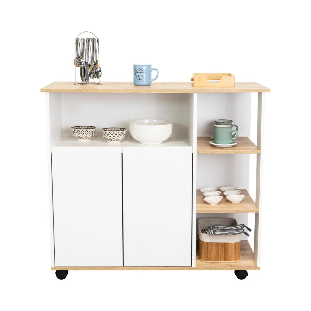 MESA AUXILIAR PONTE, BLANCO PERLA Y CAFÉ CLARO, CON AMPLIA SUPERFICIE EN LA MESA - Image 3