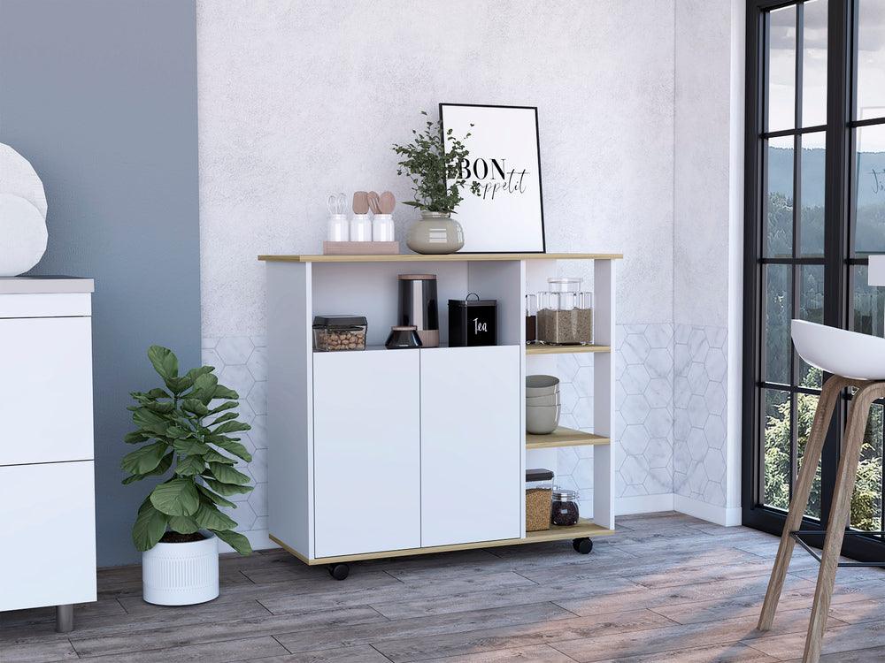 MESA AUXILIAR PONTE, BLANCO PERLA Y CAFÉ CLARO, CON AMPLIA SUPERFICIE EN LA MESA - Image 5