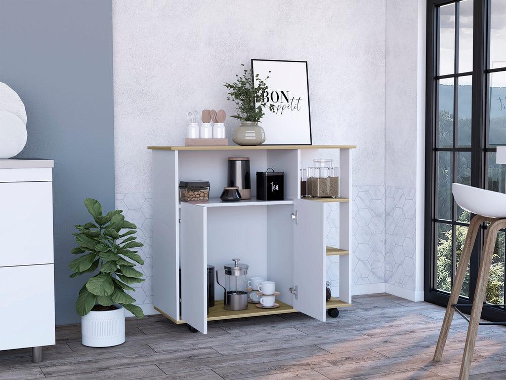MESA AUXILIAR PONTE, BLANCO PERLA Y CAFÉ CLARO, CON AMPLIA SUPERFICIE EN LA MESA - Image 6