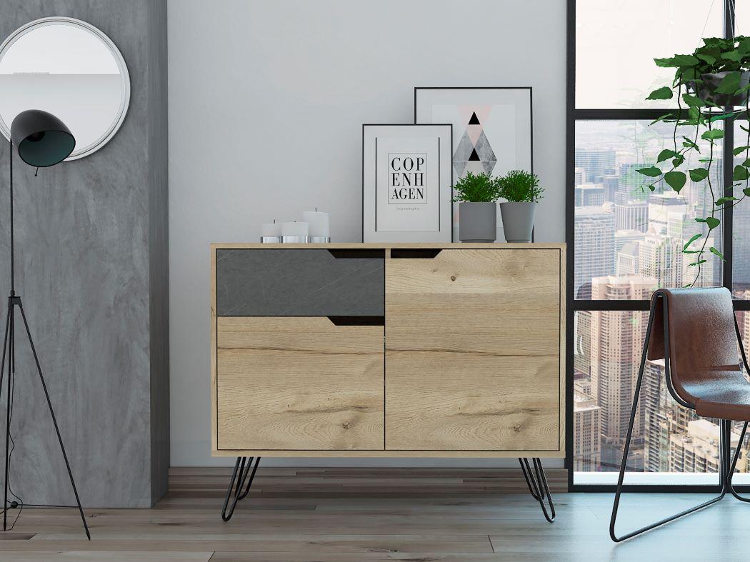 MESA AUXILIAR RECIBIDOR MONACO, CAFÉ CLARO Y PIEDRA, CON DOS PUERTAS Y UN CAJÓN EXTENSIÓN TOTAL - Image 5