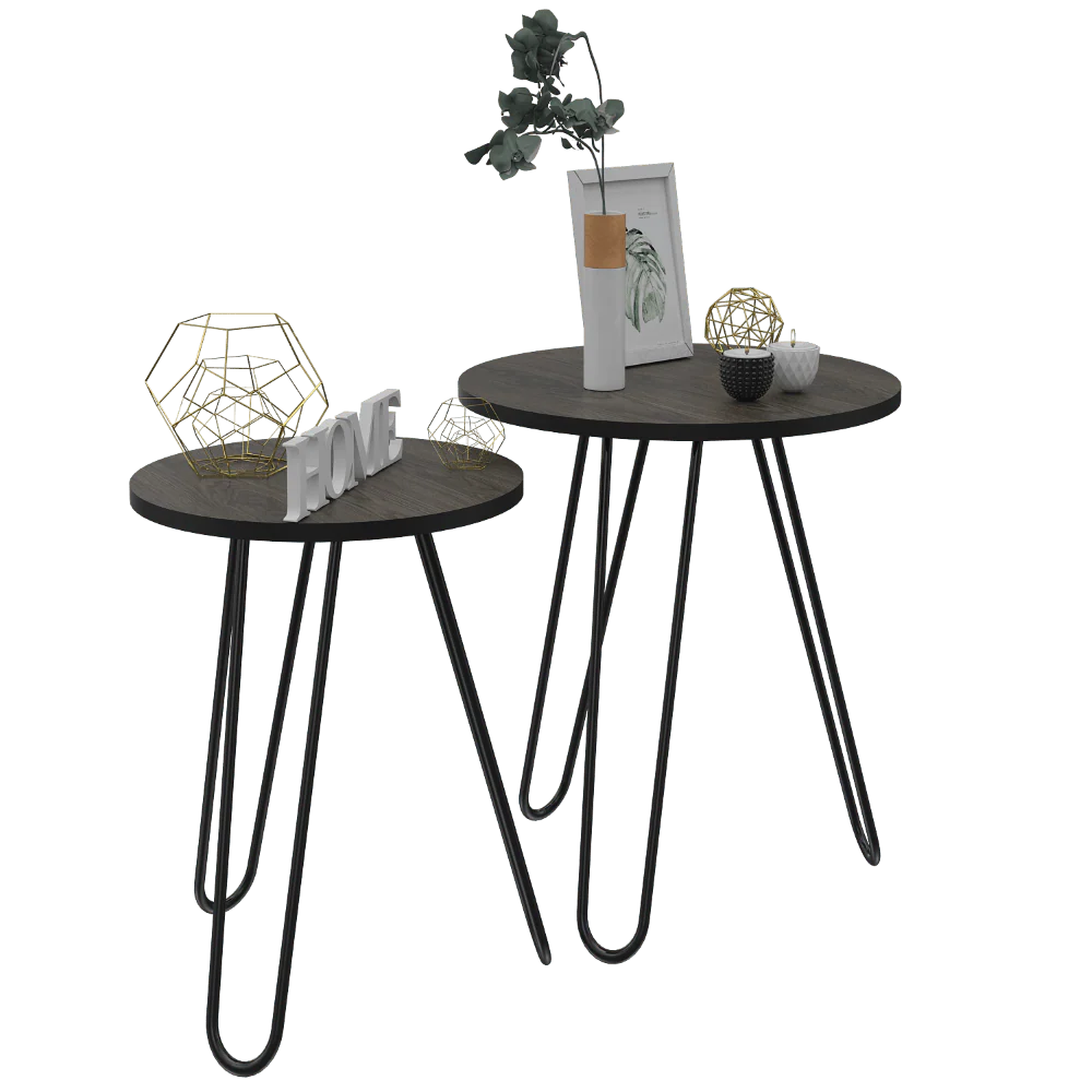 MESA AUXILIAR ZUMBA, CHOCOLATE Y WENGUE, CON PATAS METÁLICAS IDEAL PARA UBICAR OBJETOS DECORATIVOS