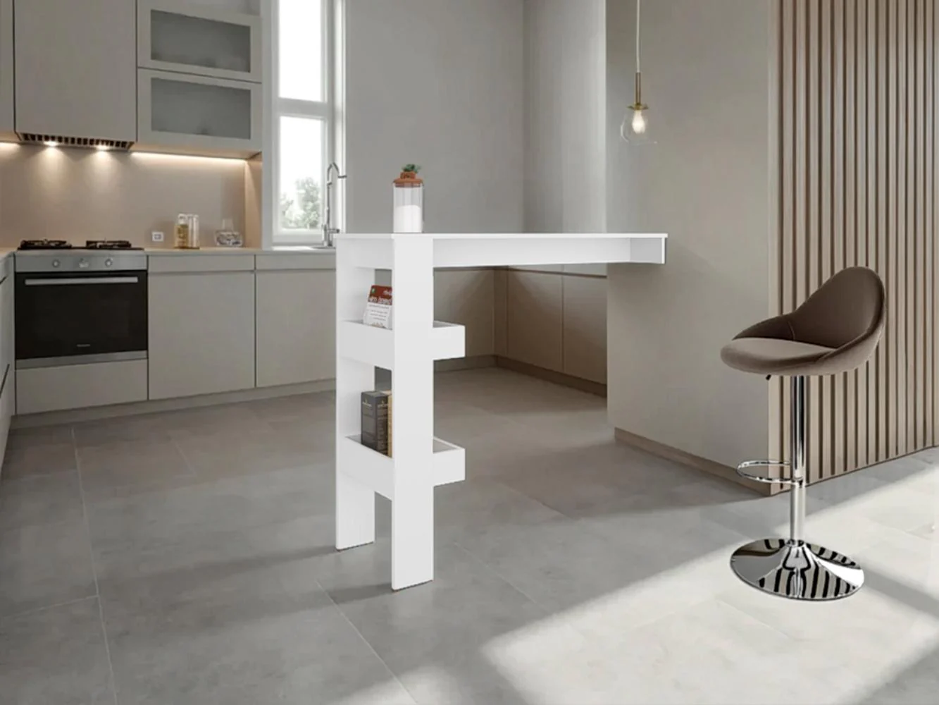 MESA DE BAR RAYO, BLANCO DUQUEZA, CON ESPACIO PARA COLOCAR OBJETOS DE BAR ZF - Image 4