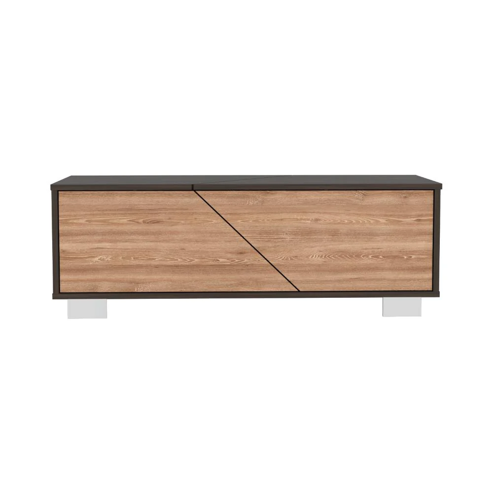 MESA DE CENTRO ORUS, NOGAL Y MIEL, CON UNA PUERTA Y PATAS DE ACERO - Image 6