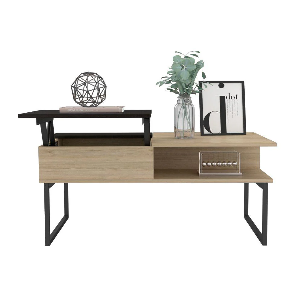 MESA DE CENTRO SALENTO, BEIGE Y WENGUE, CON PATAS METÁLICAS - Image 2