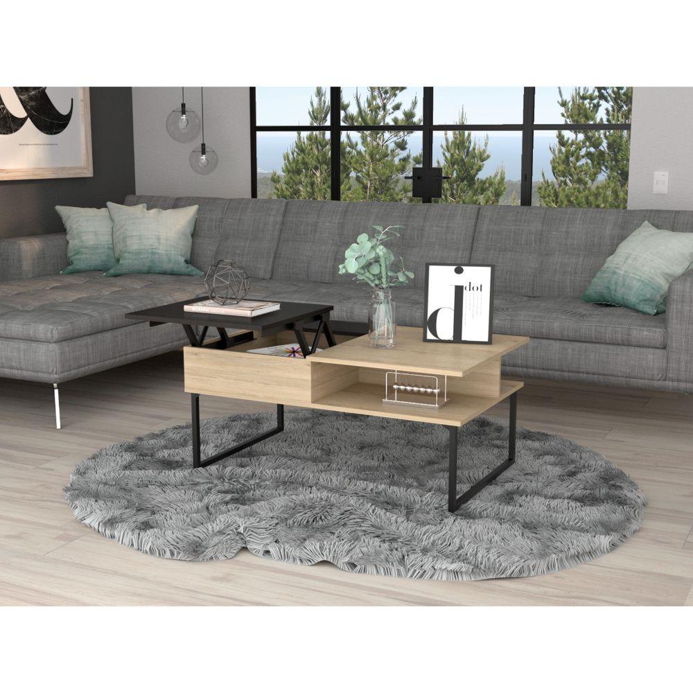 MESA DE CENTRO SALENTO, BEIGE Y WENGUE, CON PATAS METÁLICAS - Image 4