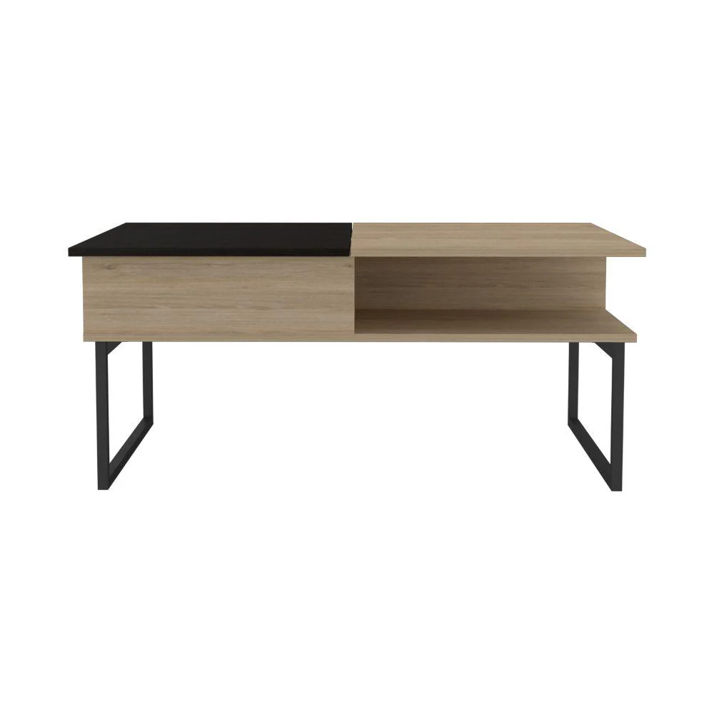 MESA DE CENTRO SALENTO, BEIGE Y WENGUE, CON PATAS METÁLICAS - Image 6