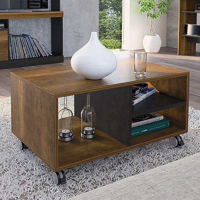 MESA DE CENTRO CLASIC, COBRE Y WENGUE, CON RODACHINAS EN NYLON PARA SU FÁCIL DESPLAZAMIENTO - Image 3