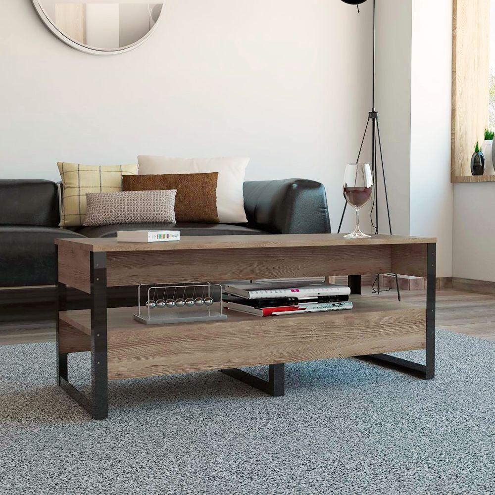 MESA DE CENTRO KORINA, MIEL, CON AMPLIO ESPACIO Y PATAS DE ACERO - Image 4