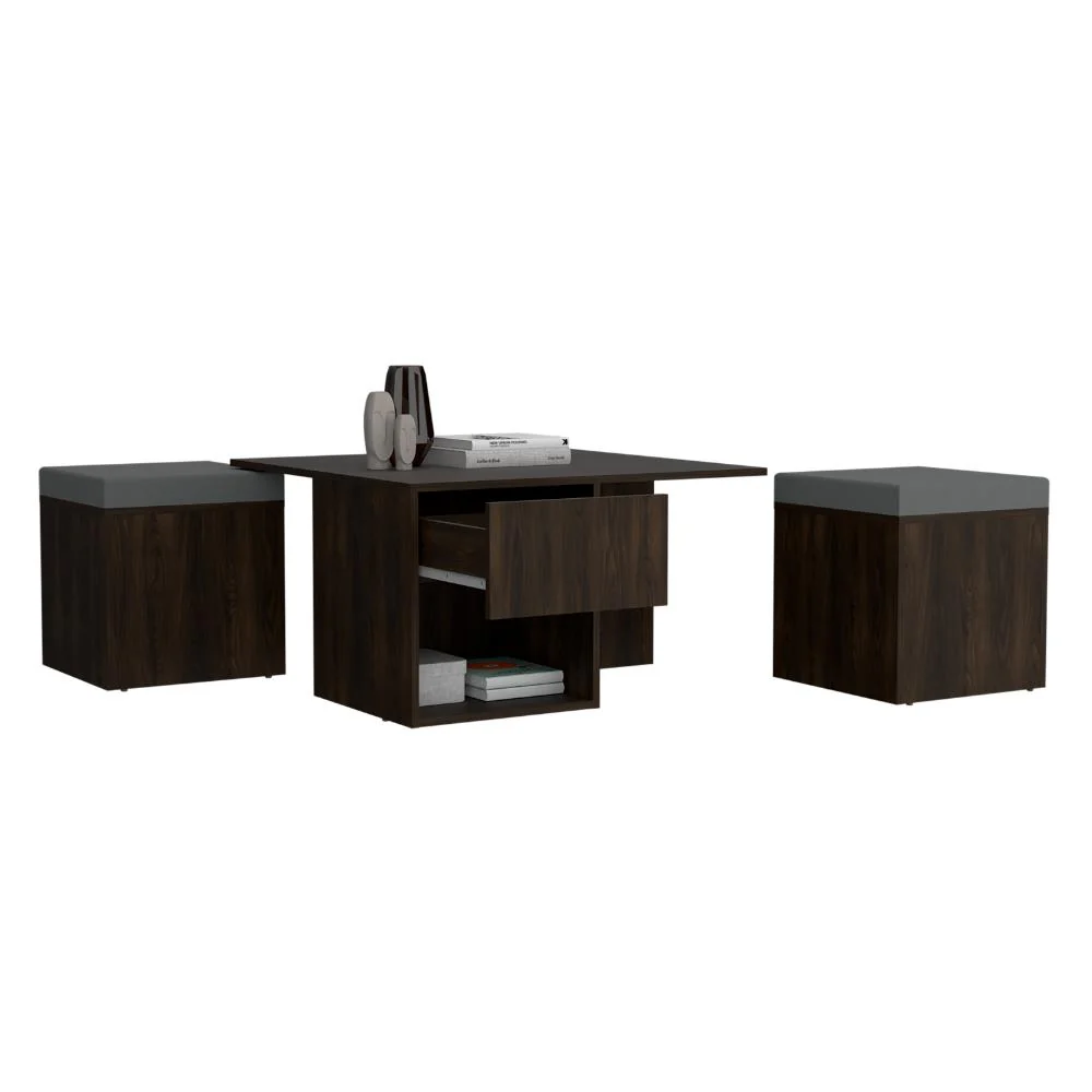 MESA DE CENTRO LUCIEN, NOGAL EUROPEO, CON ESPACIO PARA COLOCAR OBJETOS DECORATIVOS ZF