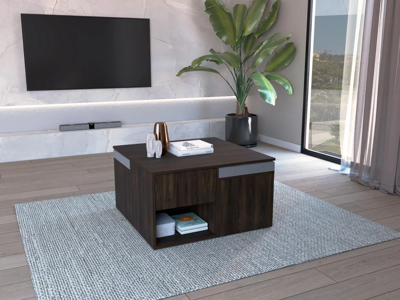 MESA DE CENTRO LUCIEN, NOGAL EUROPEO, CON ESPACIO PARA COLOCAR OBJETOS DECORATIVOS ZF - Image 3