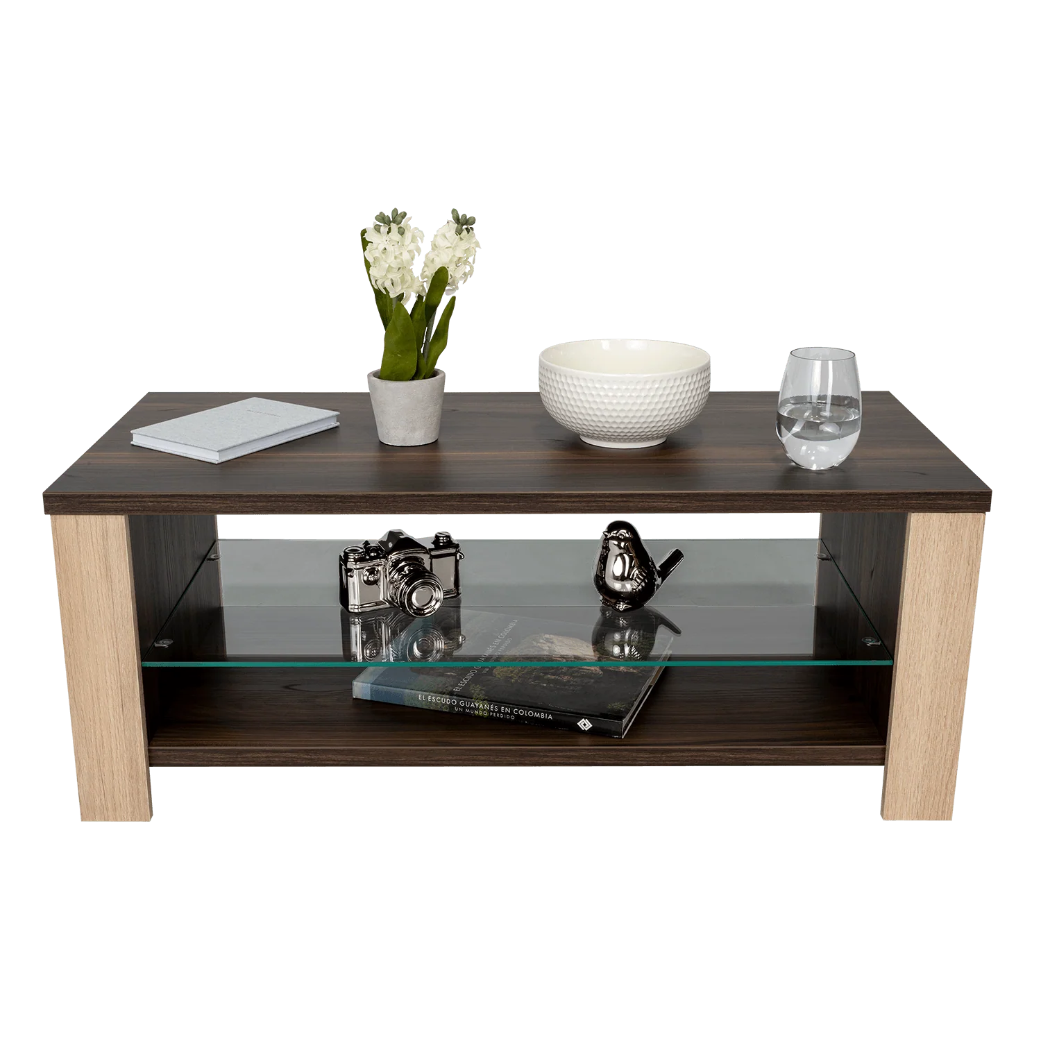 MESA DE CENTRO MÁLAGA, CAOBA Y BEIGE, CON DOS ENTREPAÑOS INFERIORES - Image 2