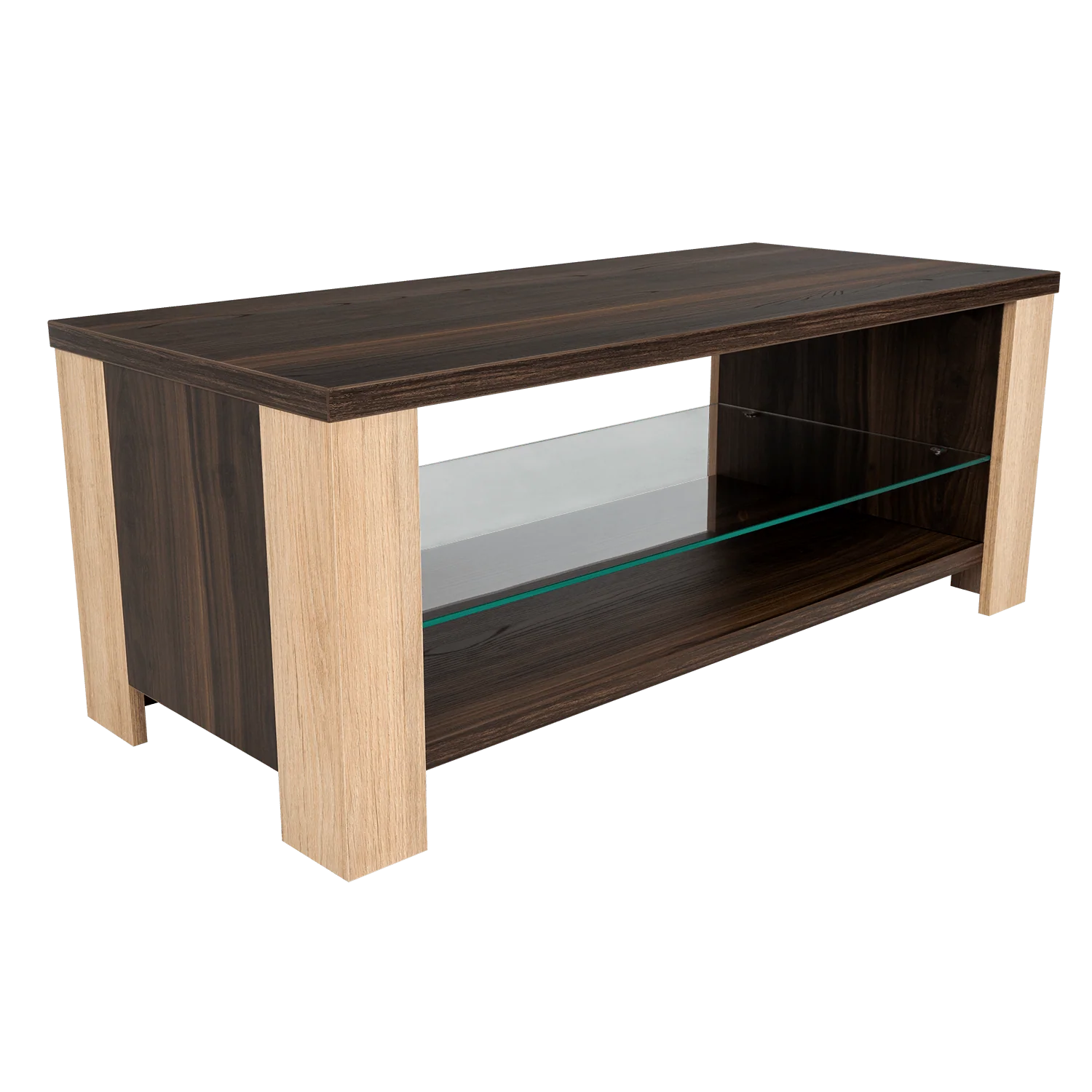 MESA DE CENTRO MÁLAGA, CAOBA Y BEIGE, CON DOS ENTREPAÑOS INFERIORES - Image 4