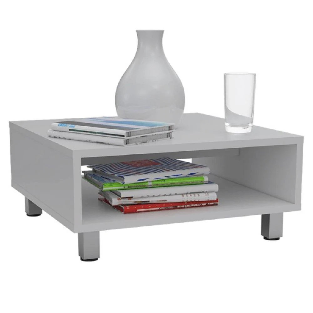 MESA DE CENTRO PITY, BLANCO, CON PATAS EN ACERO CROMADO