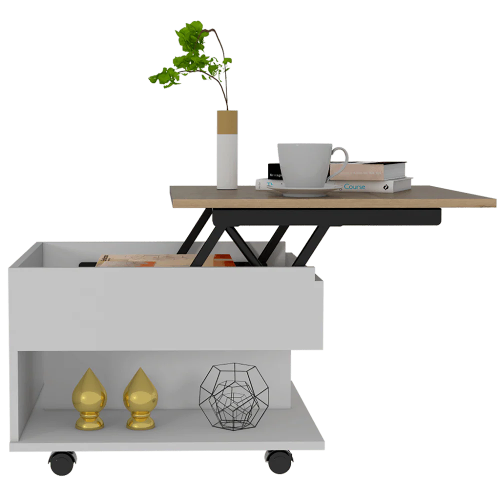 MESA DE CENTRO SALENTO, BLANCO Y CAFÉ CLARO, CON ESPACIO EXTENSIBLE Y RODACHINAS DE FRENO ZF - Image 2