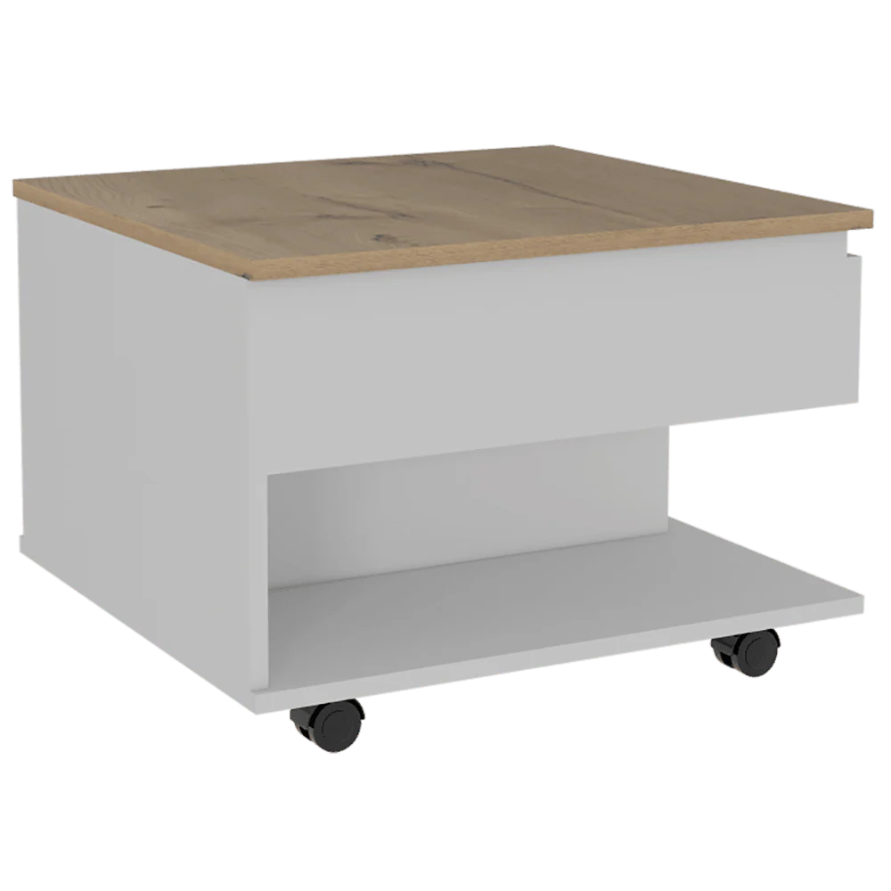 MESA DE CENTRO SALENTO, BLANCO Y CAFÉ CLARO, CON ESPACIO EXTENSIBLE Y RODACHINAS DE FRENO ZF - Image 5