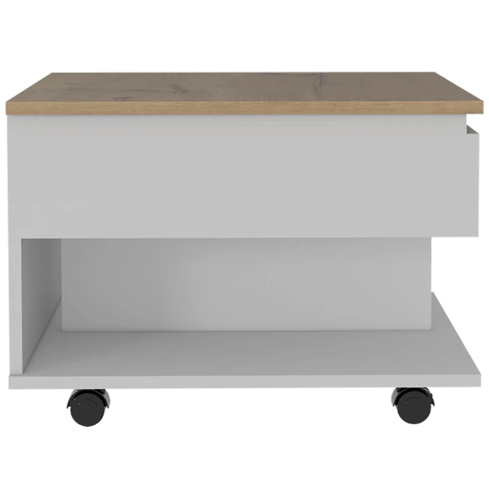 MESA DE CENTRO SALENTO, BLANCO Y CAFÉ CLARO, CON ESPACIO EXTENSIBLE Y RODACHINAS DE FRENO ZF - Image 6