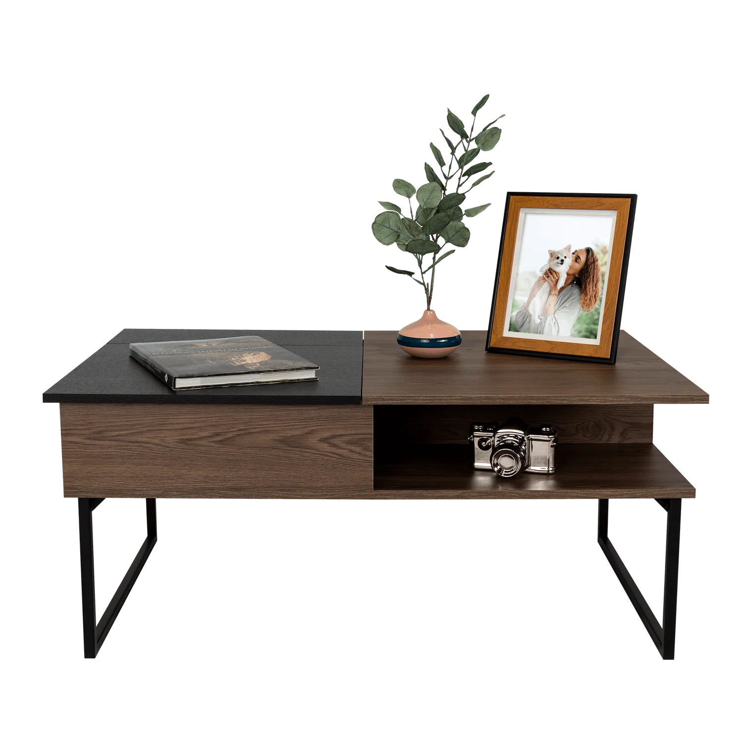 MESA DE CENTRO SALENTO, CHOCOLATE Y WENGUE, CON PATAS METÁLICAS - Image 3