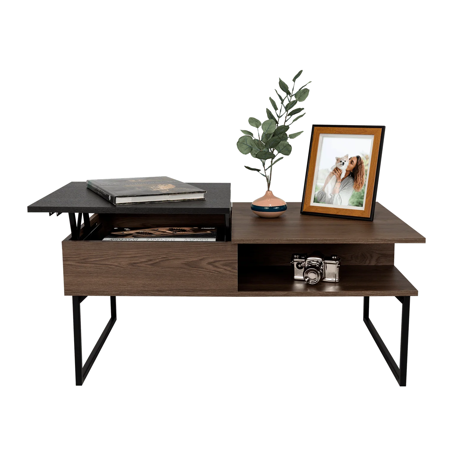 MESA DE CENTRO SALENTO, CHOCOLATE Y WENGUE, CON PATAS METÁLICAS - Image 4