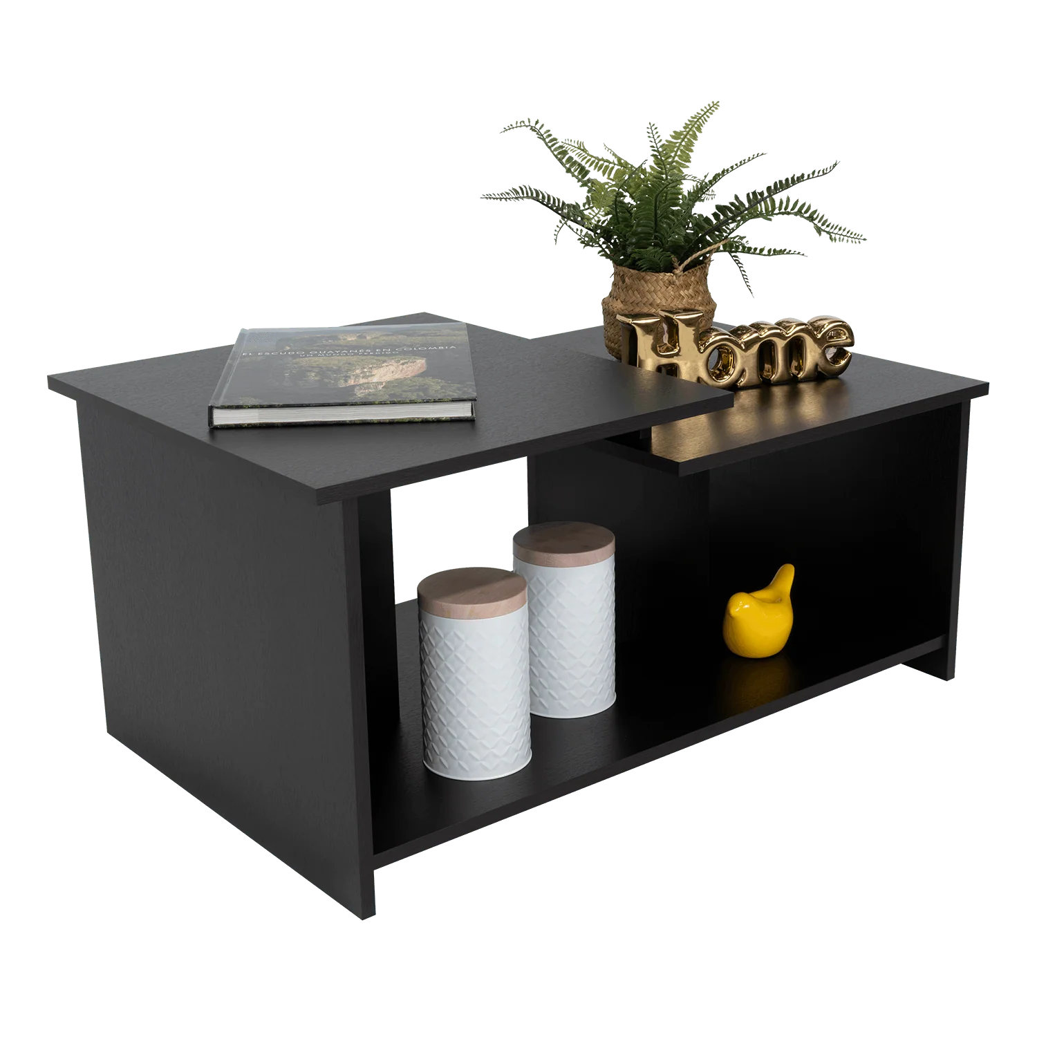 MESA DE CENTRO THINY, WENGUE, CON VARIEDAD DE ENTREPAÑOS