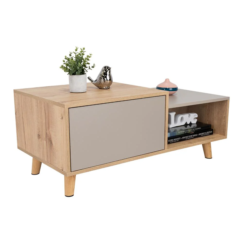 MESA DE CENTRO TRUENO, CAFÉ CLARO Y COCOA, CON AMPLIO ESPACIO IDEAL PARA UBICAR DECORACIONES