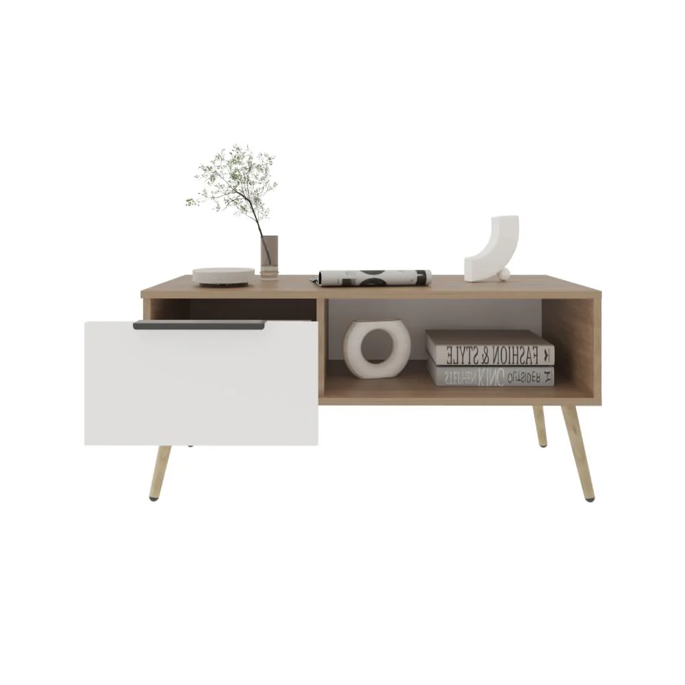 Mesa de Centro Wenden, Blanco, Con un Cajón y patas de madera ZF - Image 2