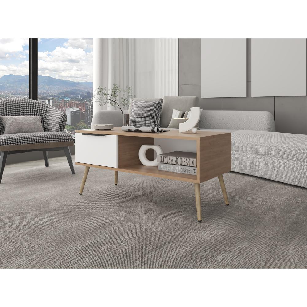 Mesa de Centro Wenden, Blanco, Con un Cajón y patas de madera ZF - Image 3
