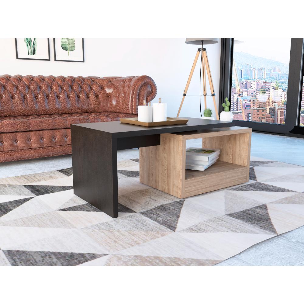 MESA DE CENTRO WESLEY, WENGUE Y MIEL, CON AMPLIO ESPACIO IDEAL PARA UBICAR DECORACIONES