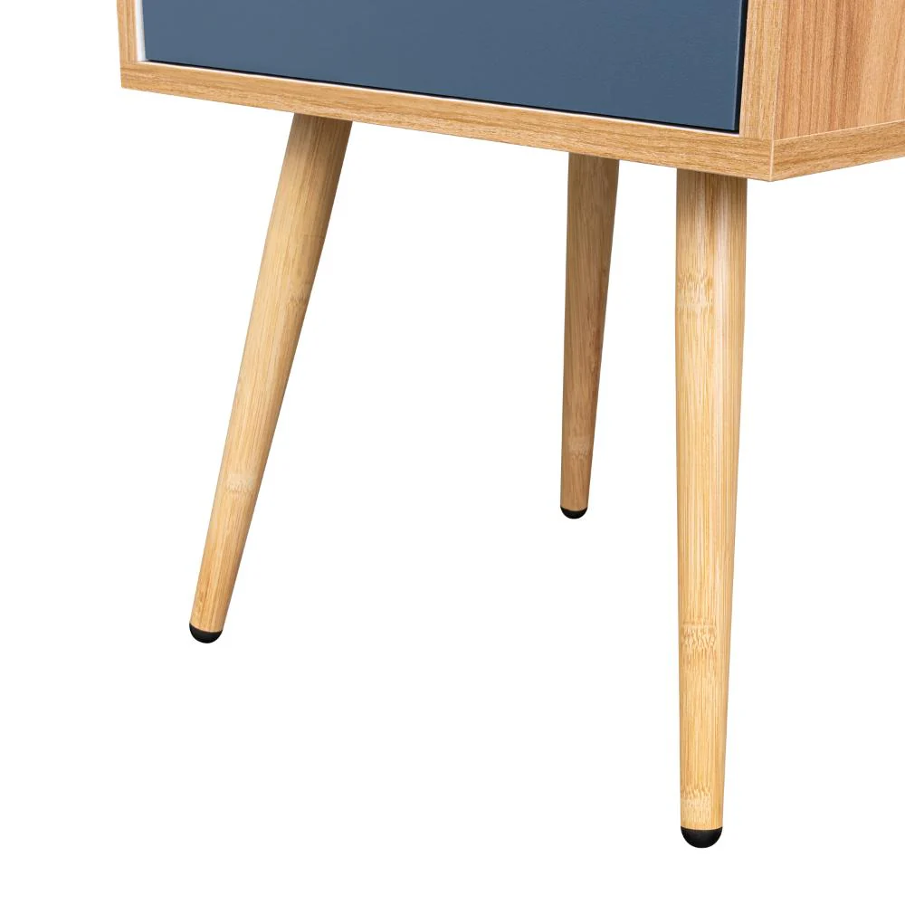 MESA DE NOCHE ALESIO, FRESNO EUROPEO Y BLANCO KRONOS AZUL, CON PATAS EN MADERA Y UN CAJÓN - Image 13