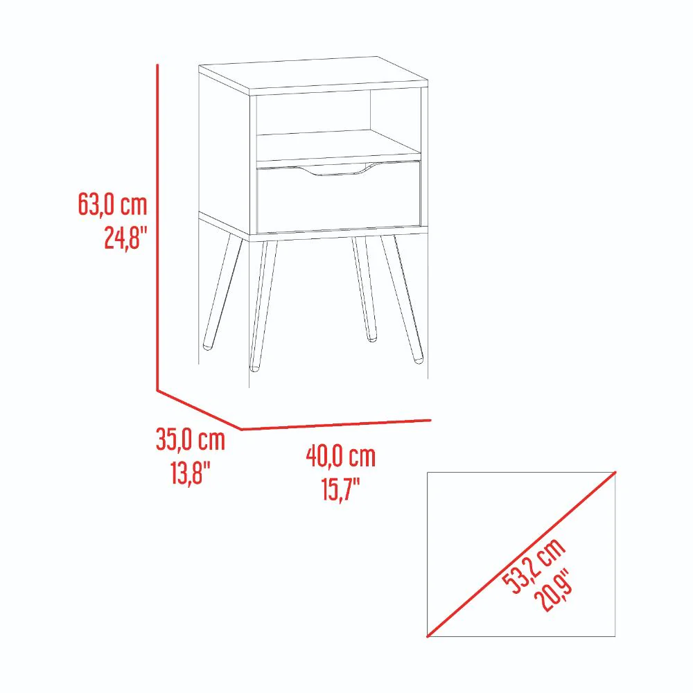 MESA DE NOCHE ALESIO, FRESNO EUROPEO Y BLANCO KRONOS AZUL, CON PATAS EN MADERA Y UN CAJÓN - Image 15