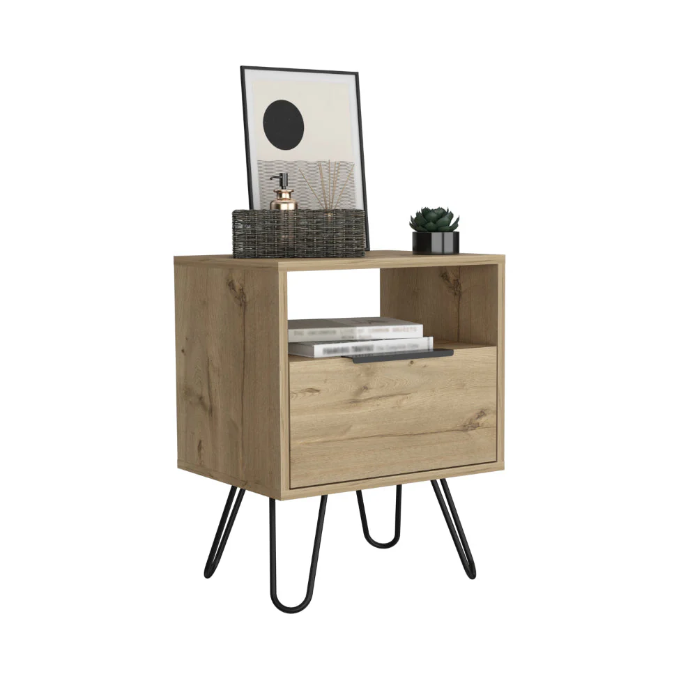 MESA DE NOCHE ALI, CAFÉ CLARO, CON DOS CAJONERAS ZF