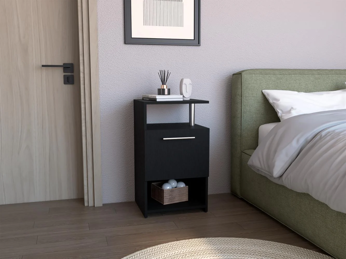MESA DE NOCHE ALTA JENA, WENGUE, CON CAJON PARA GUARDAR OBJETOS - Image 5