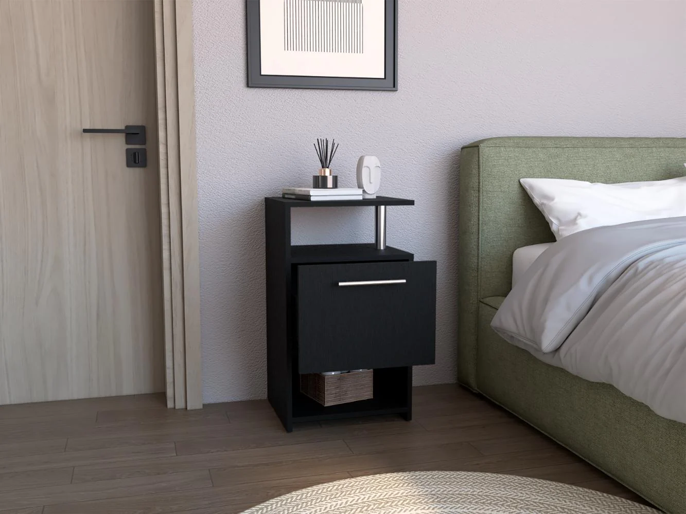 MESA DE NOCHE ALTA JENA, WENGUE, CON CAJON PARA GUARDAR OBJETOS - Image 6
