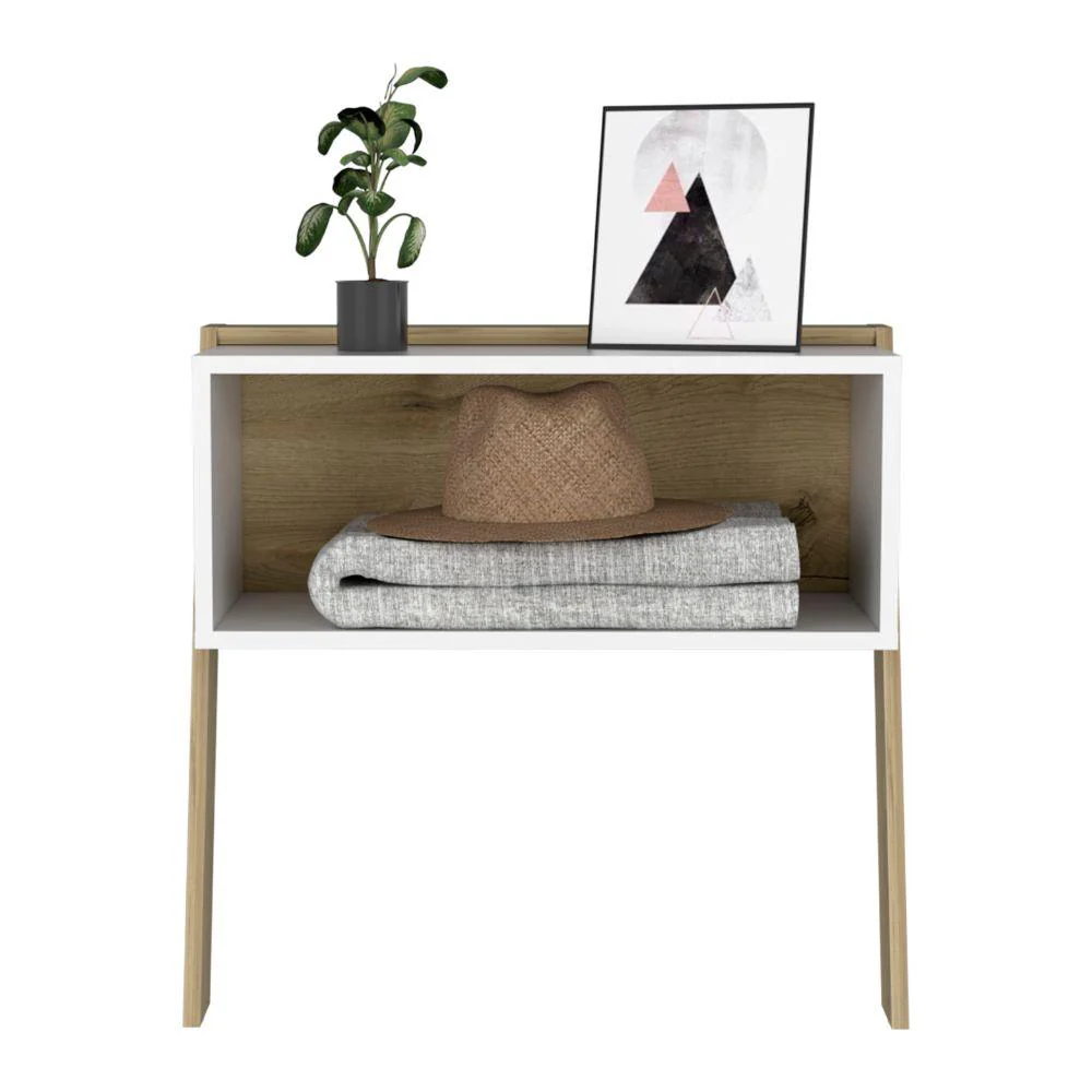 MESA DE NOCHE BREMA, CAFÉ CLARO Y BLANCO NEVADO, CON DOS PATAS Y DISEÑO MODERNO - Image 2