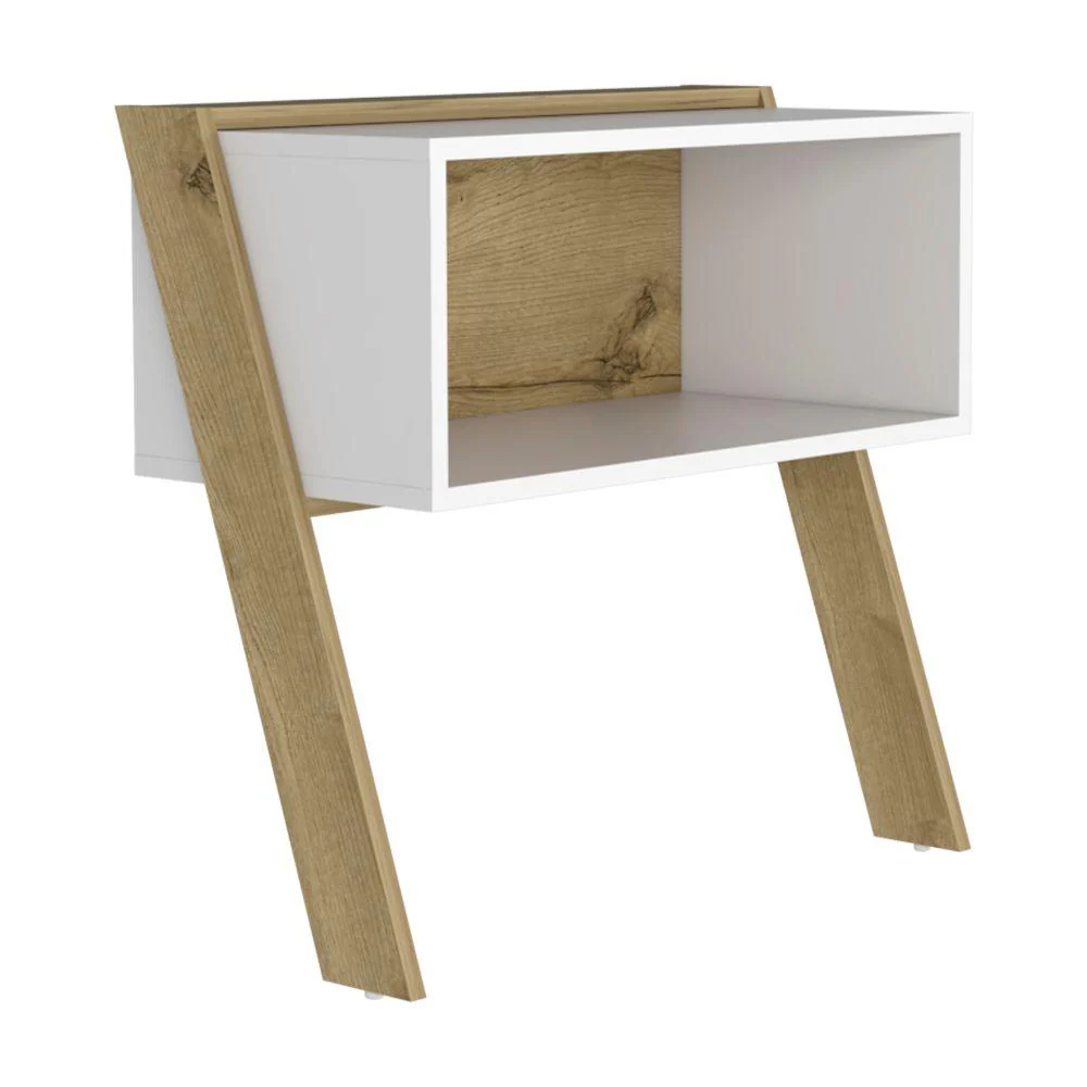 MESA DE NOCHE BREMA, CAFÉ CLARO Y BLANCO NEVADO, CON DOS PATAS Y DISEÑO MODERNO - Image 4