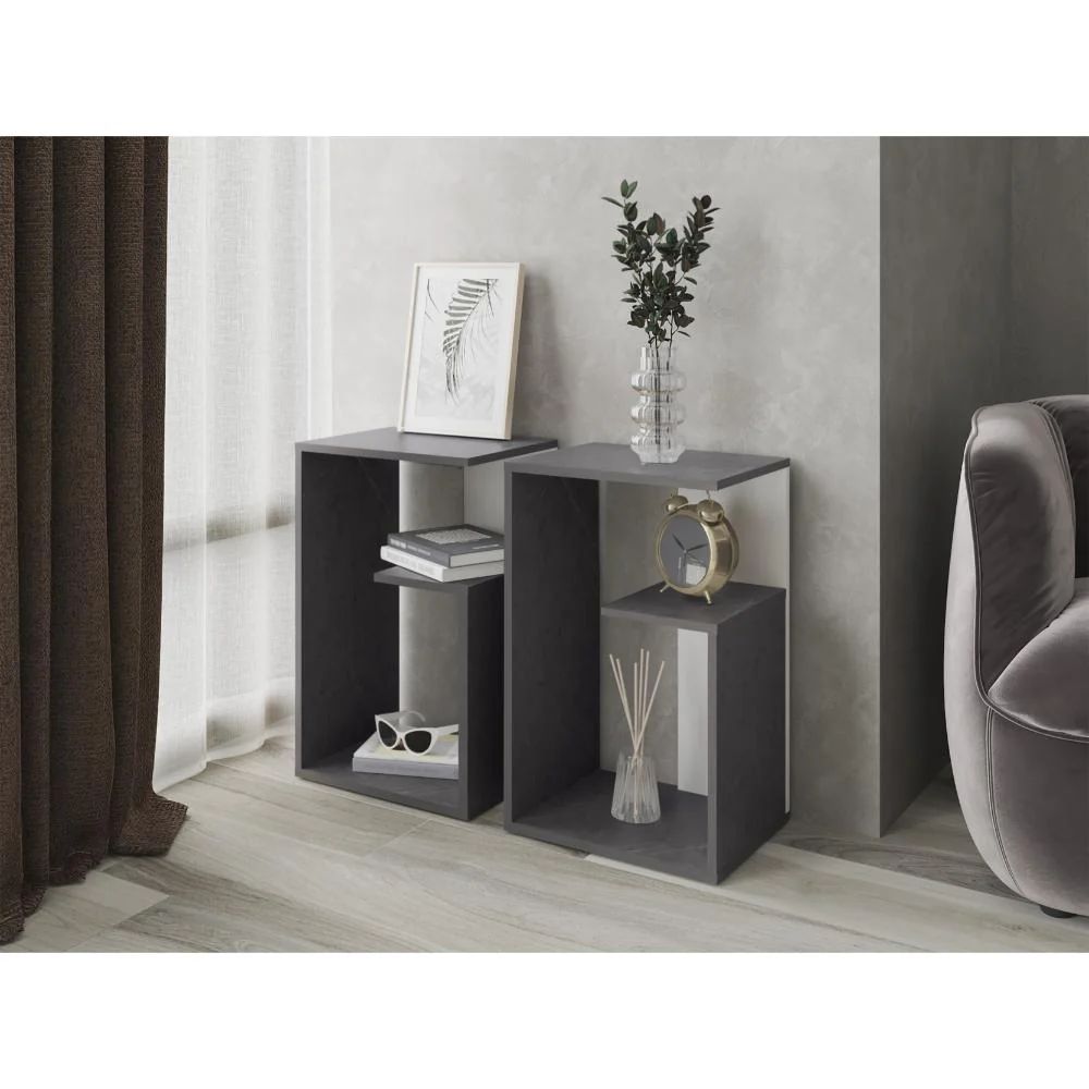 MESA DE NOCHE EVERT, PIEDRA Y BLANCO DUQUEZA, CON DISEÑO MODERNO Y ESPACIO PARA UBICAR OBJETOS ZF - Image 4