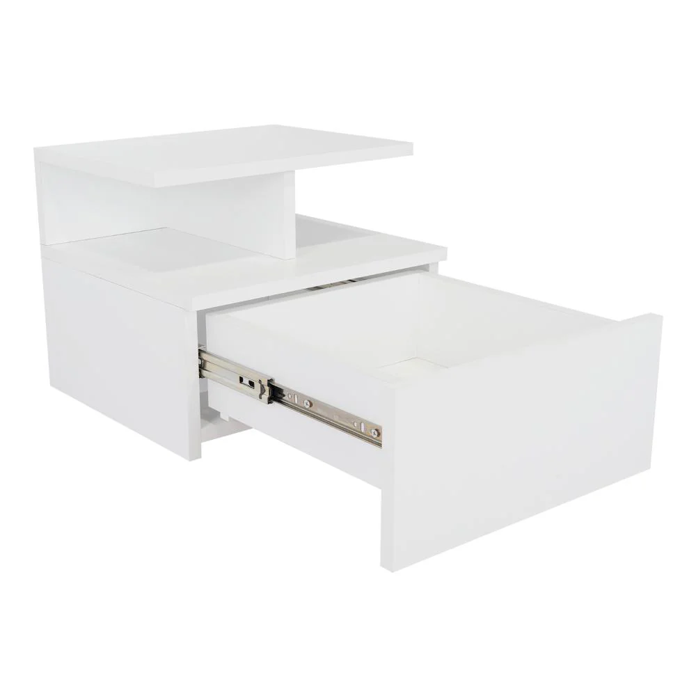 MESA DE NOCHE FLOTANTE NUBE, BLANCO, CON UN CAJÓN Y DIVISIÓN DE DOS ENTREPAÑOS - Image 10