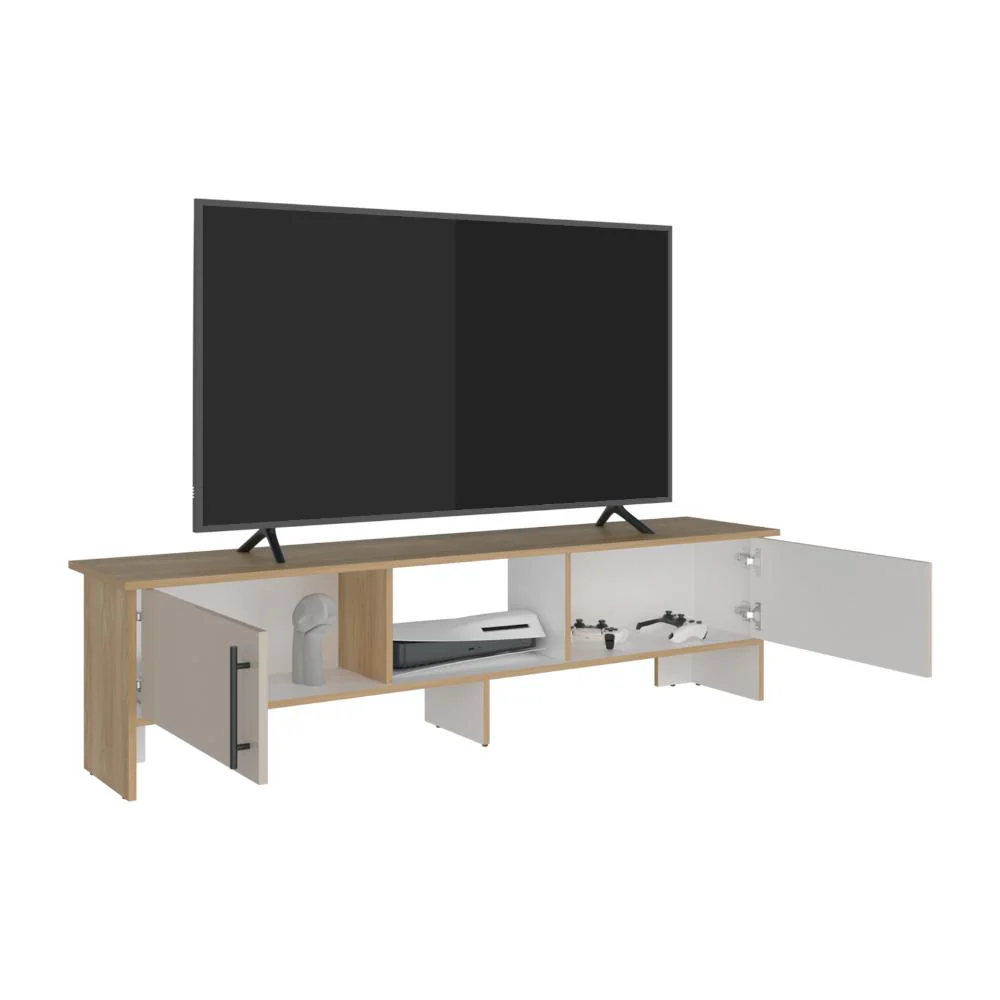 Mesa Para Tv Dago, Fresno Europeo y Blanco, Para Televisor de Hasta 65 Pulgadas con dos puertas - Image 2