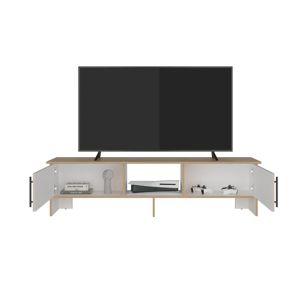 Mesa Para Tv Dago, Fresno Europeo y Blanco, Para Televisor de Hasta 65 Pulgadas con dos puertas - Image 3