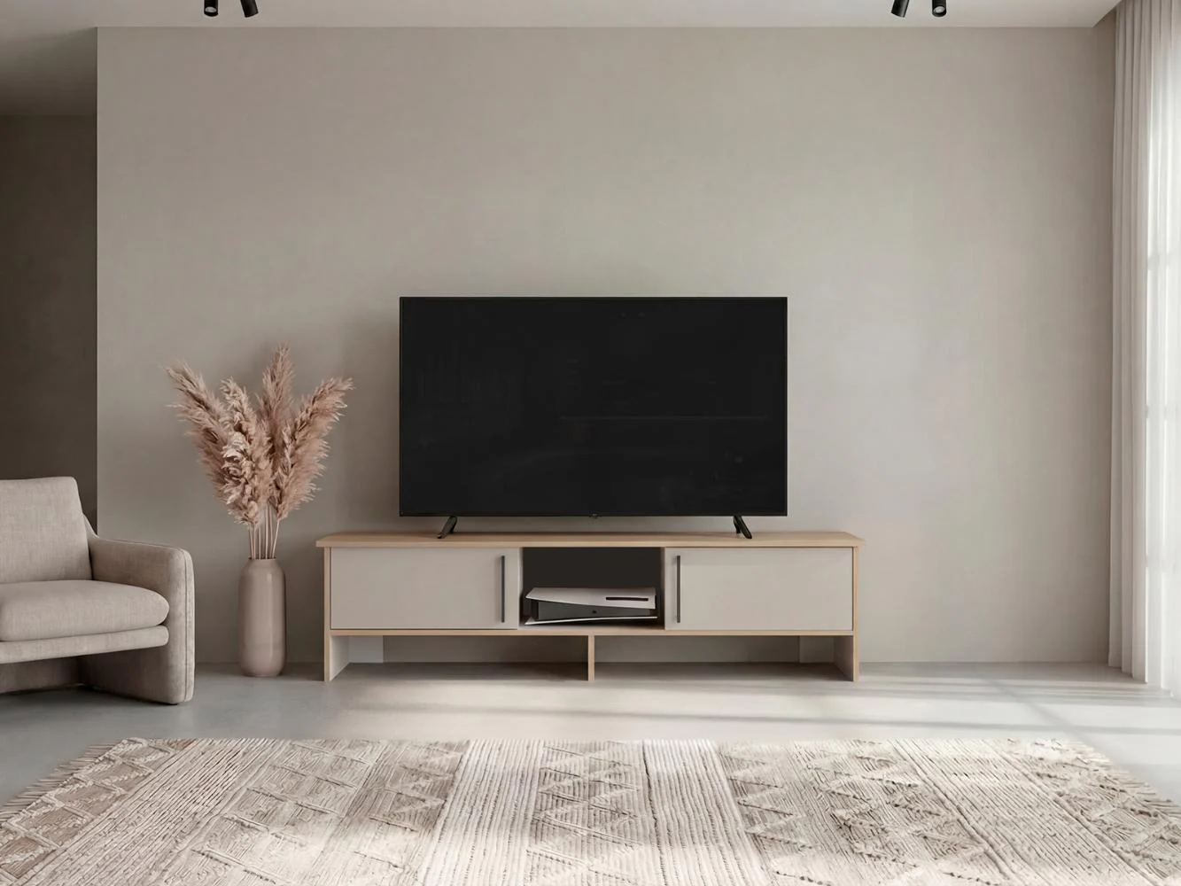 Mesa Para Tv Dago, Fresno Europeo y Blanco, Para Televisor de Hasta 65 Pulgadas con dos puertas - Image 4