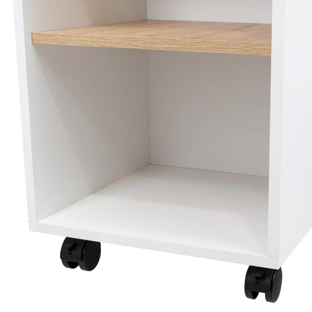 MESA AUXILIAR DE COCINA CORALYN, BLANCO Y CAFÉ CLARO, CON TRES ENTREPAÑOS Y RODACHINES - Image 14