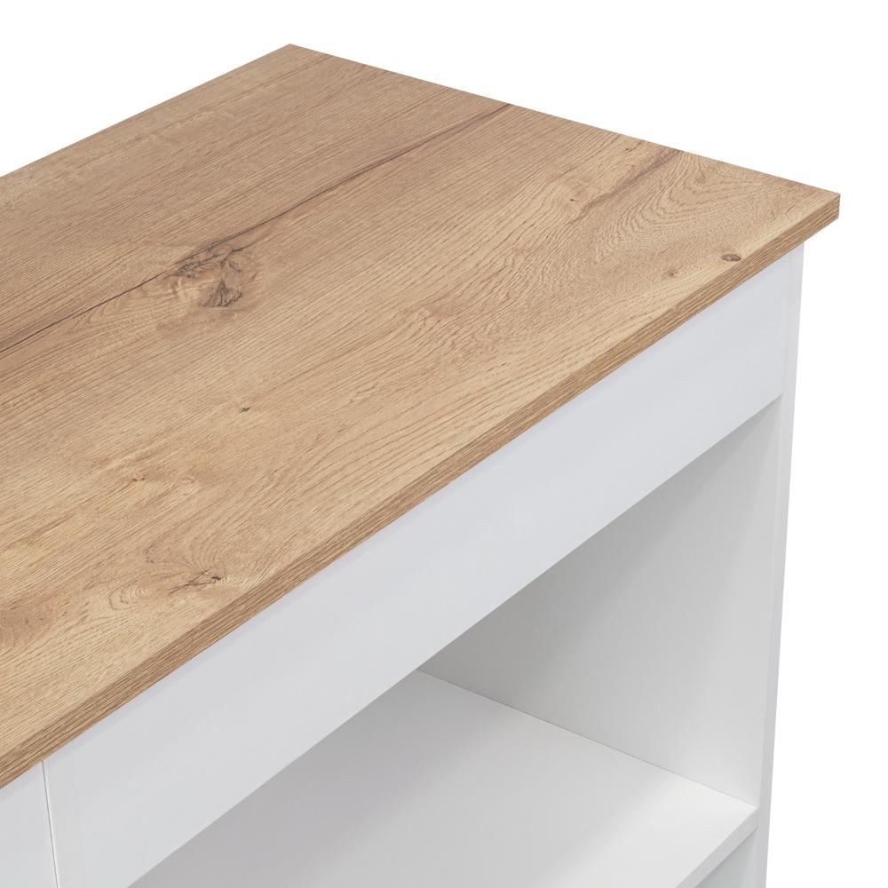 MESA AUXILIAR DE COCINA CORALYN, BLANCO Y CAFÉ CLARO, CON TRES ENTREPAÑOS Y RODACHINES - Image 16