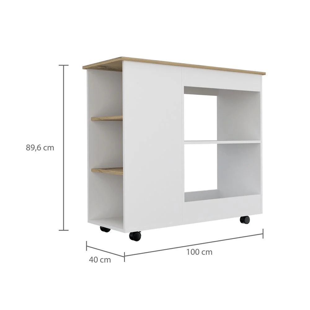 MESA AUXILIAR DE COCINA CORALYN, BLANCO Y CAFÉ CLARO, CON TRES ENTREPAÑOS Y RODACHINES - Image 5
