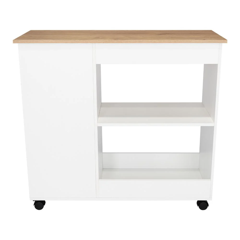 MESA AUXILIAR DE COCINA CORALYN, BLANCO Y CAFÉ CLARO, CON TRES ENTREPAÑOS Y RODACHINES - Image 6